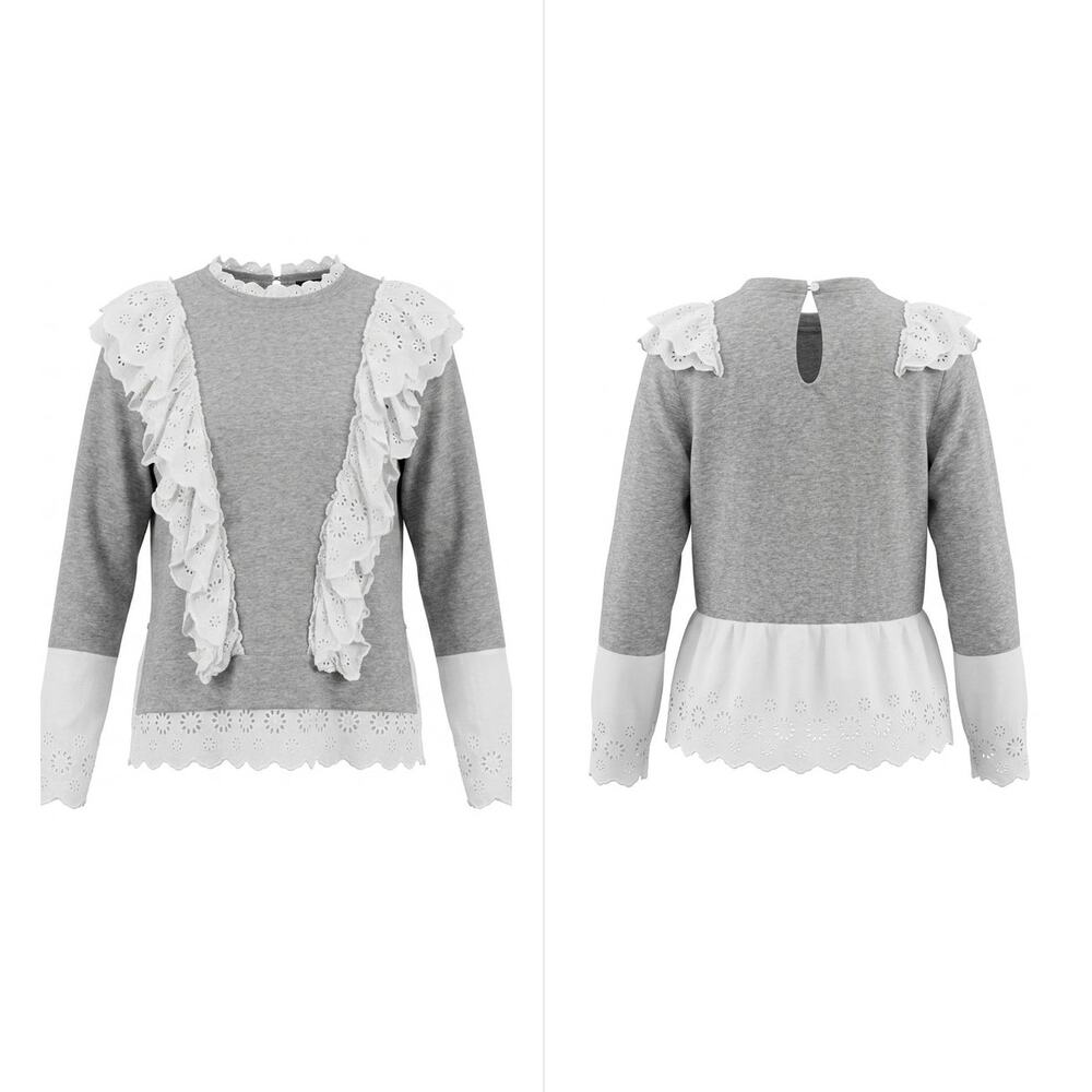 Lea & Viola Eyelet Lace Ruffle Keyhole Back Knit Sweater Women Size M
